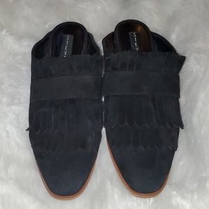 Steven by Steve Madden S. 9 Black Suede Fringe Flat Mules